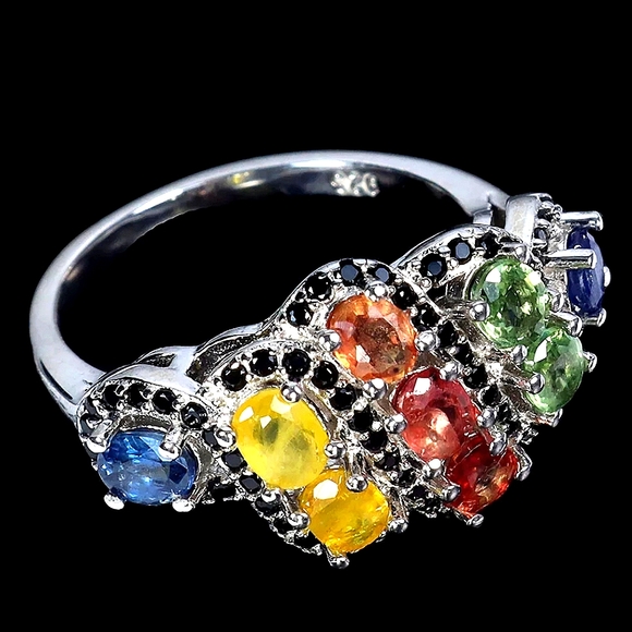 925 Sterling Silver Ring Sz 6 with Natural Sapphire & Black Spinel - Picture 3 of 3